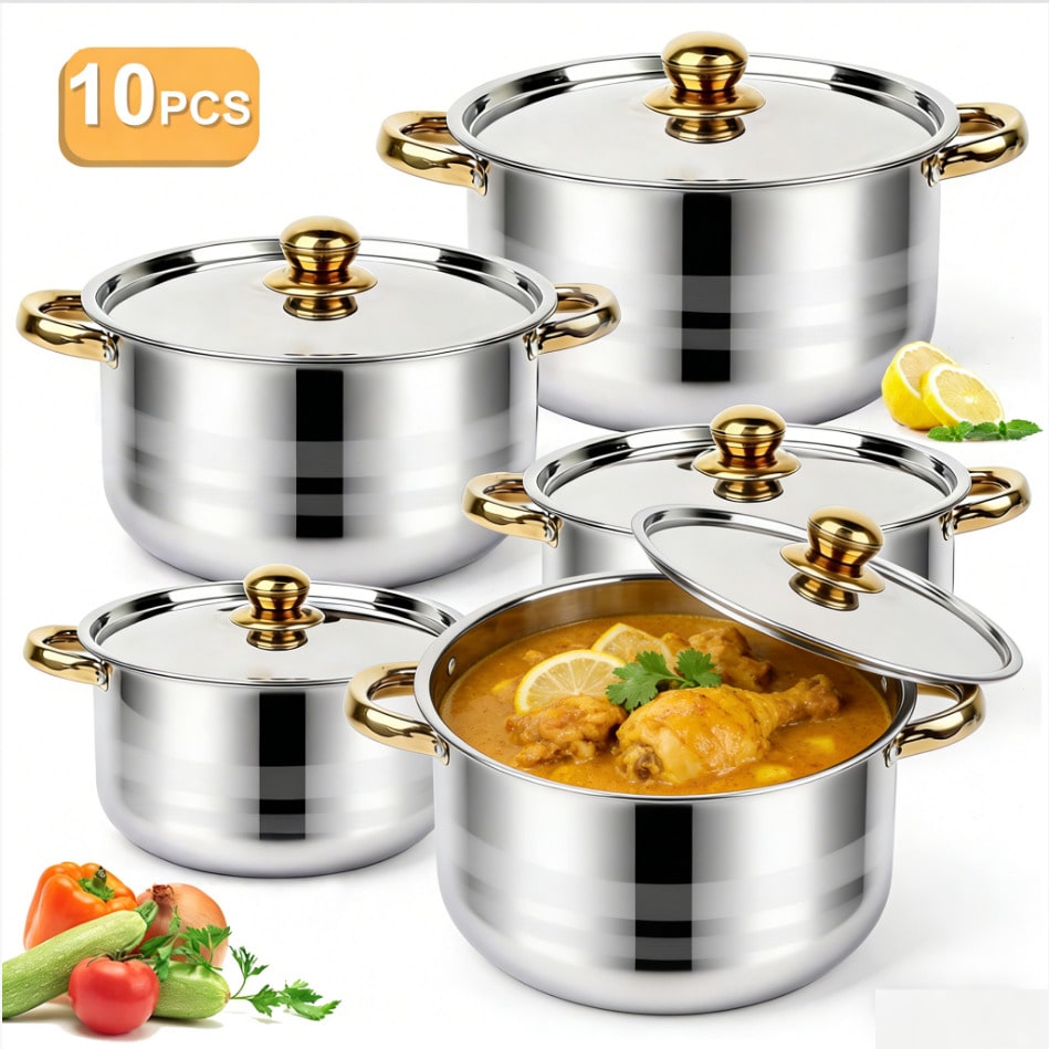 Home Cooking Cookbook - RVS Pannenset Modern Luxe Kookgerei Stockpot